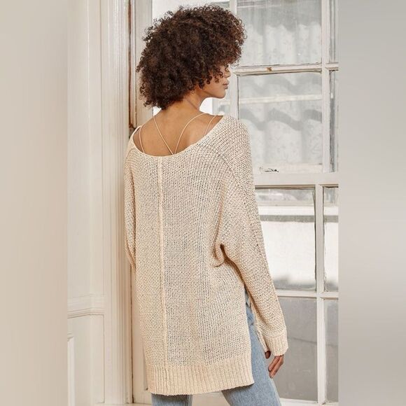 Lulus Write Me a Poem Beige Loose Knit Oversized Beachy Sweater Size Small - Picture 9 of 13